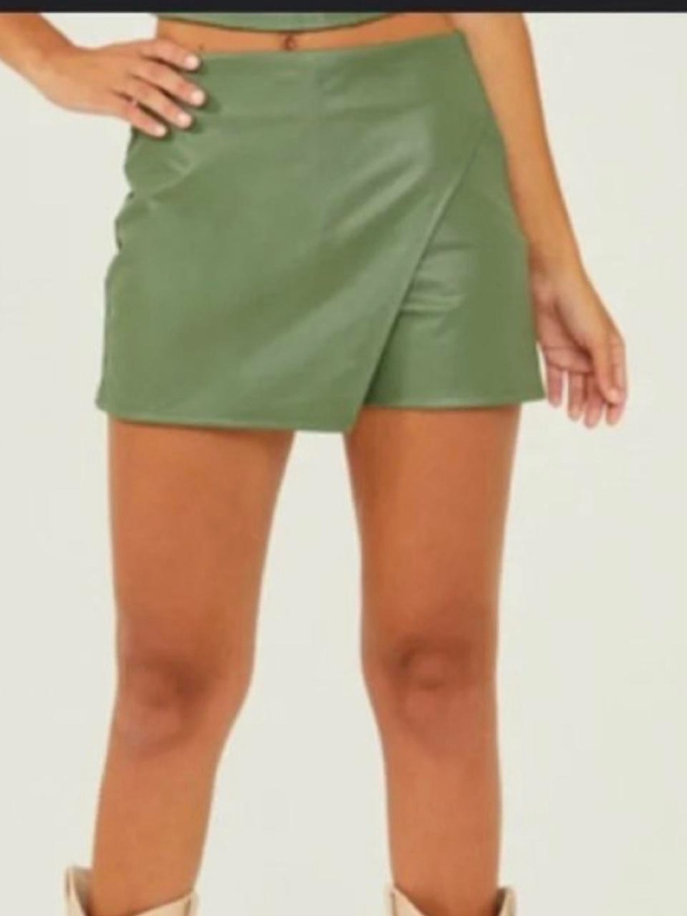 Altar’d state olive Green Faux Leather Wrap Skort -  size M